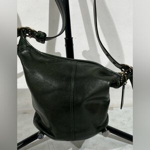 EUC vintage green leather Coach Bleecker Tattersall Duffle Bucket Shoulder Bag